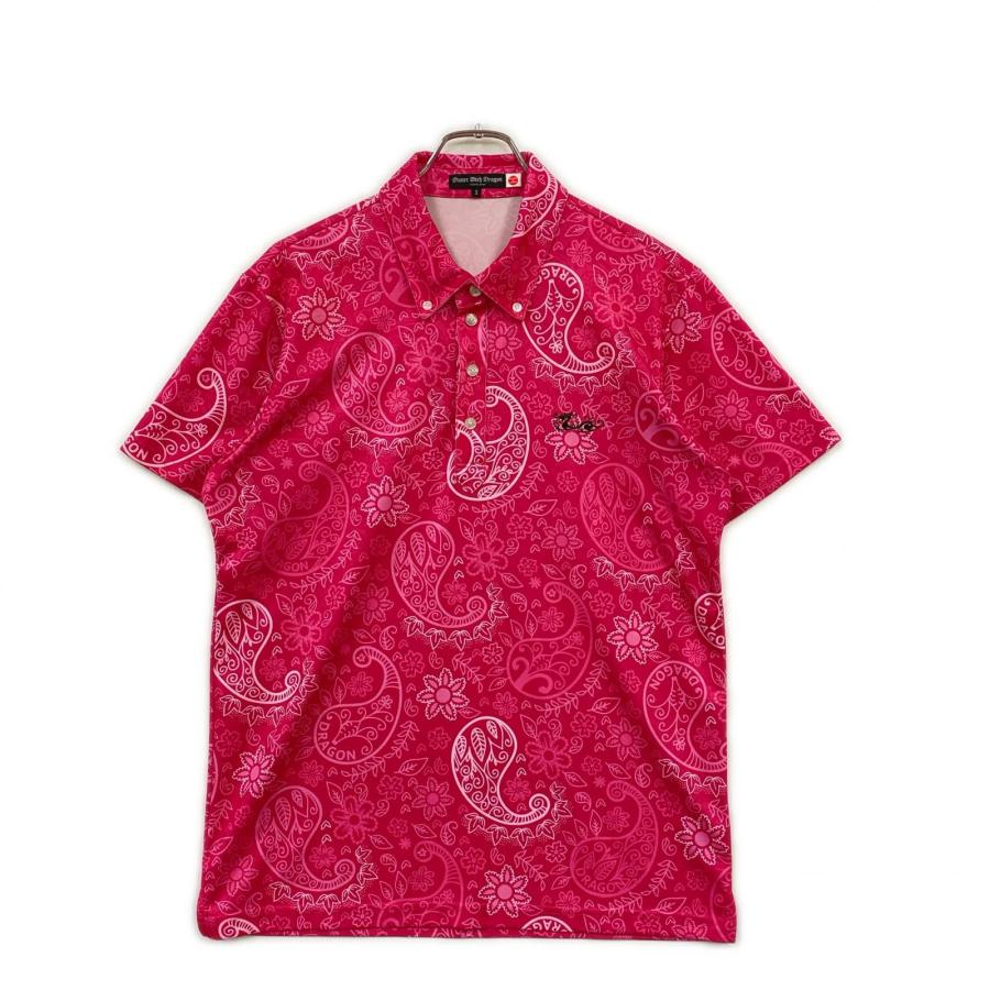 Dance With Dragon - coco 中古 ダンスウィズドラゴン DANCE WITH DRAGON メンズ 半袖ポロシャツ 3(L) 茶×ピンク レオパード柄 ドット Dance With Dragon（ダンスウィズドラゴン） coco 中古 メンズ 半袖