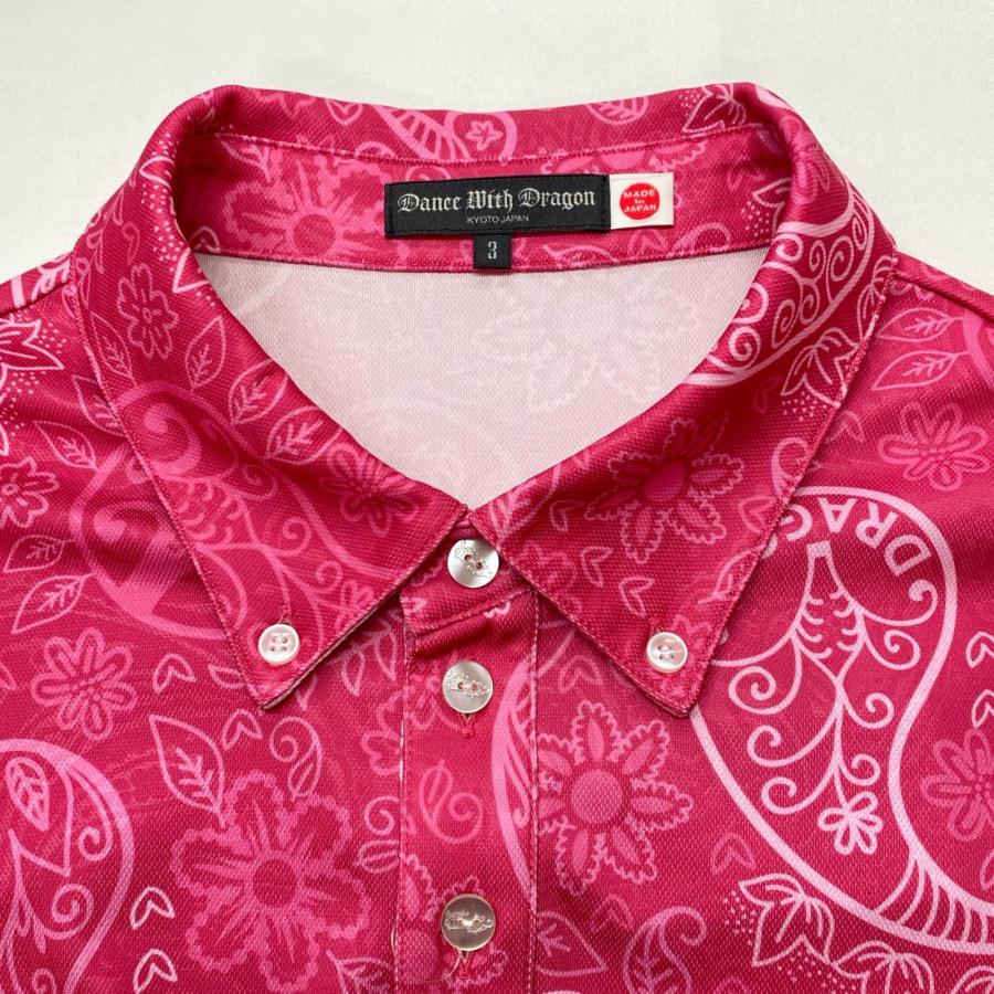 Dance With Dragon - coco 中古 ダンスウィズドラゴン DANCE WITH DRAGON メンズ 半袖ポロシャツ 3(L) 茶×ピンク レオパード柄 ドット Dance With Dragon（ダンスウィズドラゴン） coco 中古 メンズ 半袖
