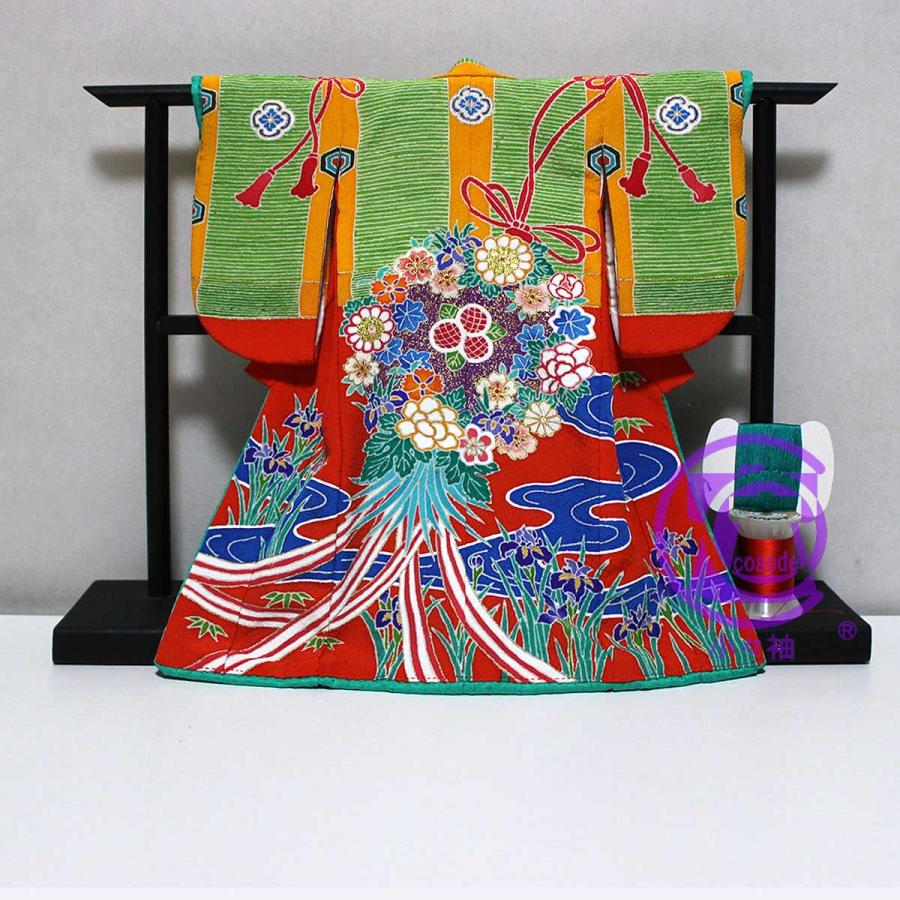 御簾に薬玉模様のミニチュア着物朱色 | cocosode | 04