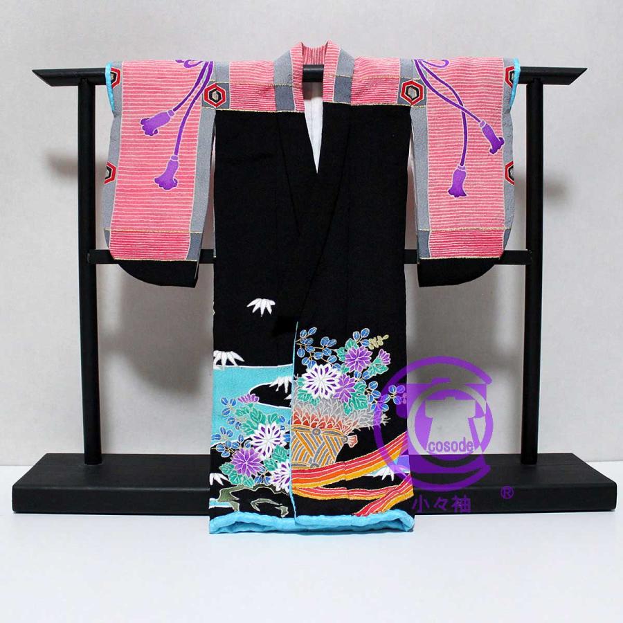 御簾に薬玉模様のミニチュア着物黒色 | cocosode | 02