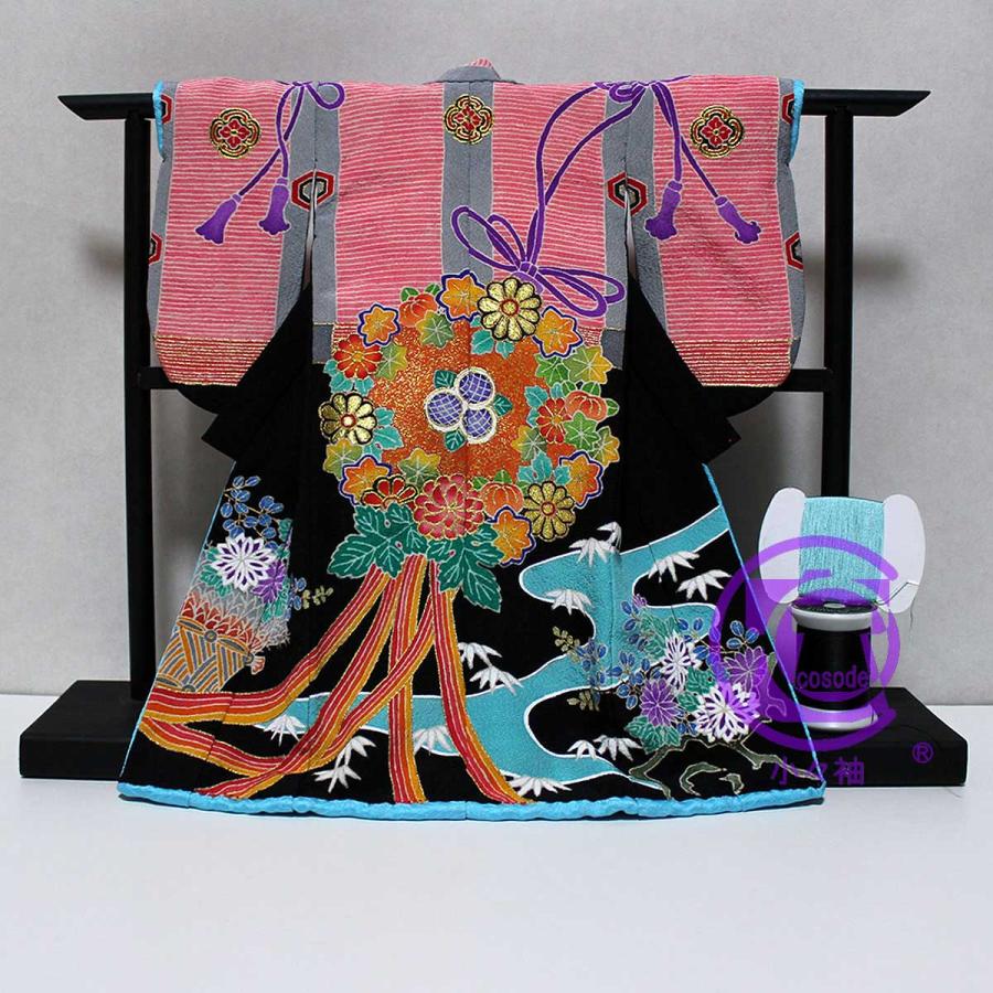 御簾に薬玉模様のミニチュア着物黒色 | cocosode | 04