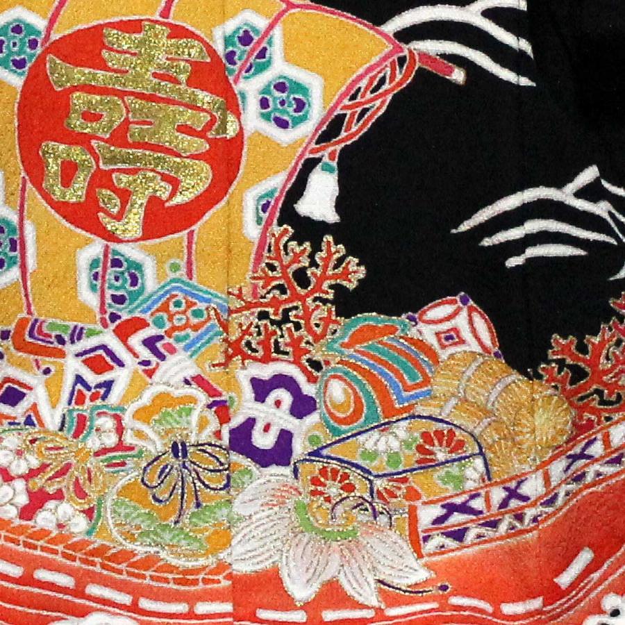 （百寿図額付き）宝船と鶴亀模様のミニチュア着物 黒地 | cocosode | 01