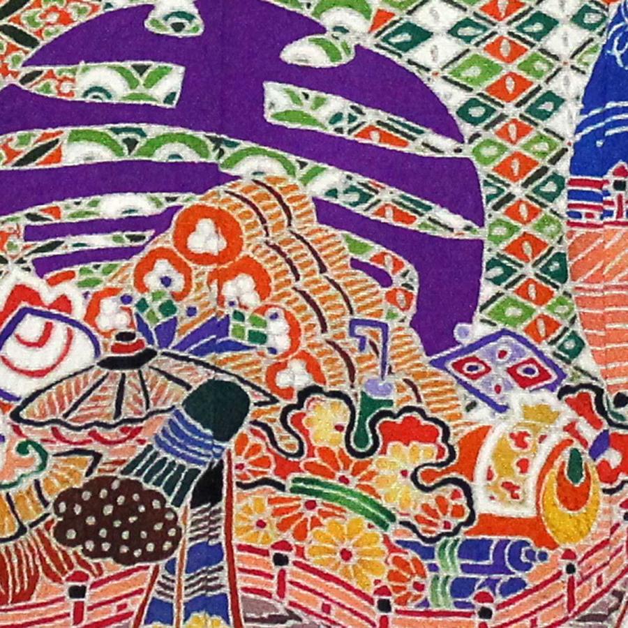 （百寿図額付き）宝船と鶴亀模様のミニチュア着物 青地 | cocosode | 01