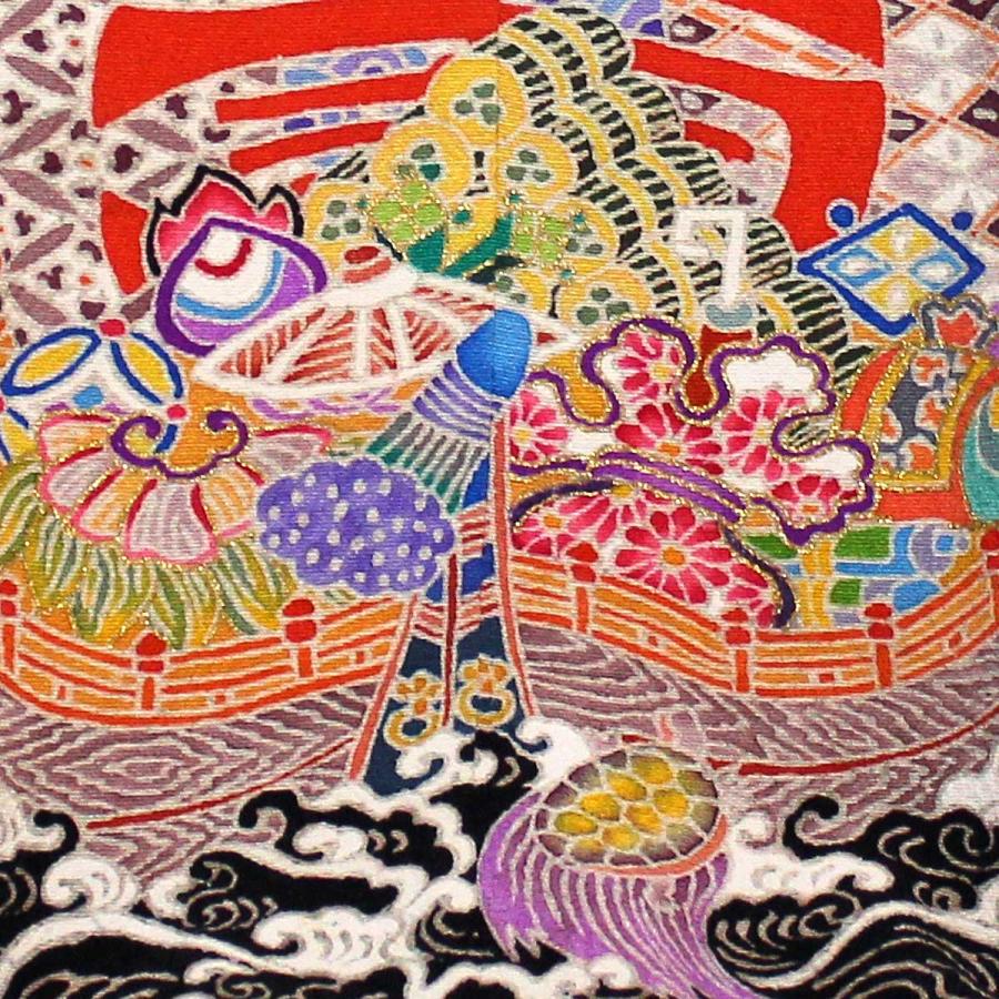 宝船と鶴亀模様のミニチュア着物（額装付き）黒地 | cocosode | 01