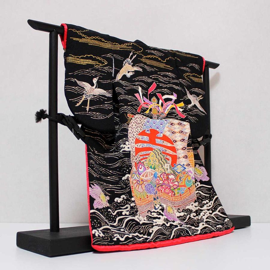 宝船と鶴亀模様のミニチュア着物（額装付き）黒地 | cocosode | 02