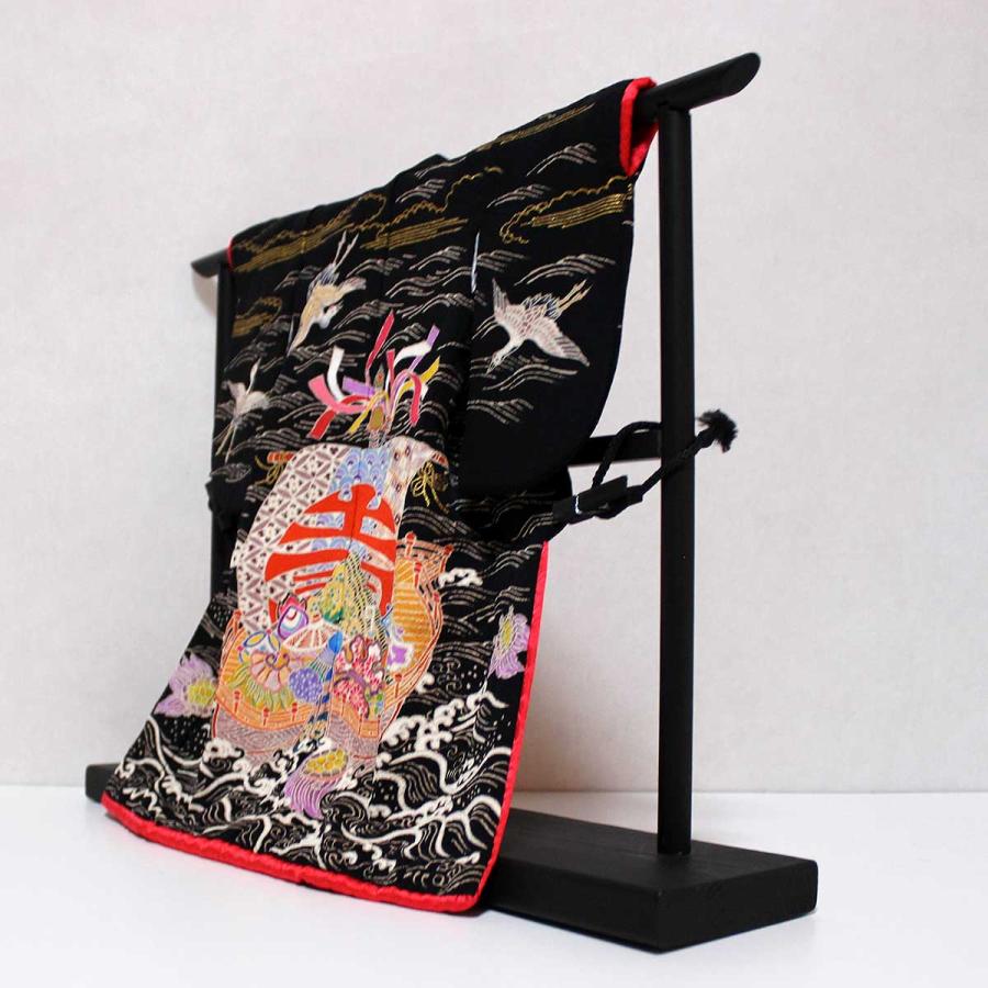 宝船と鶴亀模様のミニチュア着物（額装付き）黒地 | cocosode | 03