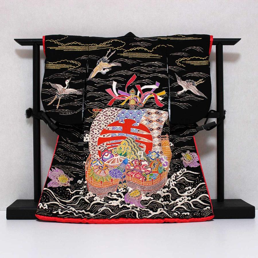 宝船と鶴亀模様のミニチュア着物（額装付き）黒地 | cocosode | 05