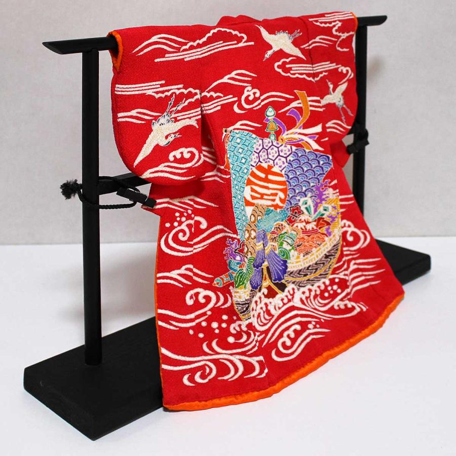 宝船と鶴亀模様のミニチュア着物（額装付き）赤地 | cocosode | 02