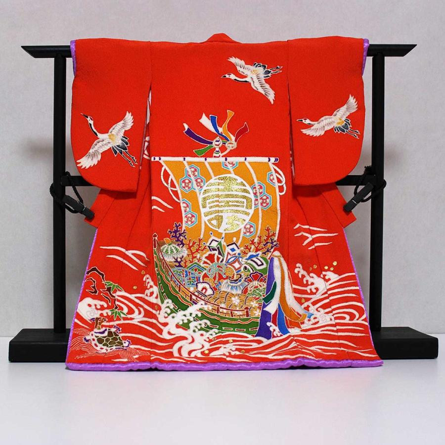 宝船と鶴亀模様のミニチュア着物（額装付き）朱色地 | cocosode | 05