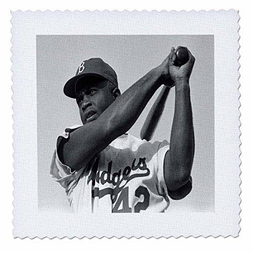 3dRose qs_80393_2 Picture of Jackie of The Brooklyn Dodgers-Quilt Square, 6 by 6-Inch タオルケット、キルトケット