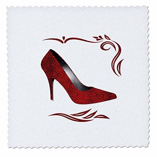 3D Rose Hot Red Cheetah Print Stiletto High Heel with Swirls and White Square Quilt, 6 x 6 タオルケット、キルトケット