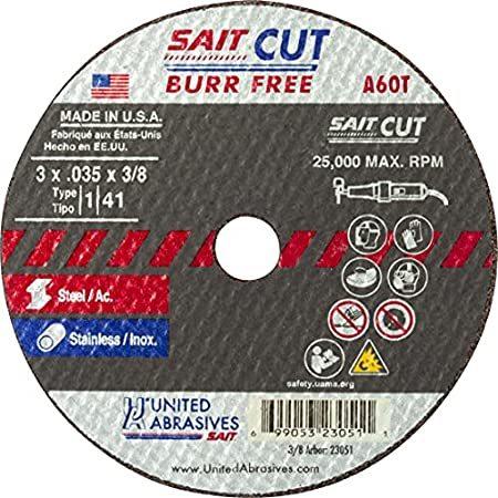 United Abrasives SAIT 23051 3x.035x3/8 A60T Burr Free Thin High Speed Cut-o 切断砥石