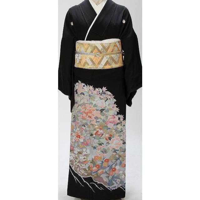 レンタル衣裳 正絹 黒留袖 加賀友禅 淡鳥小花柄友禅黒留袖高級留袖