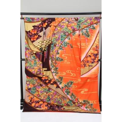 レンタル衣裳 正絹本振袖no91 大華大輪柄本振袖 結婚式 花嫁 かつら