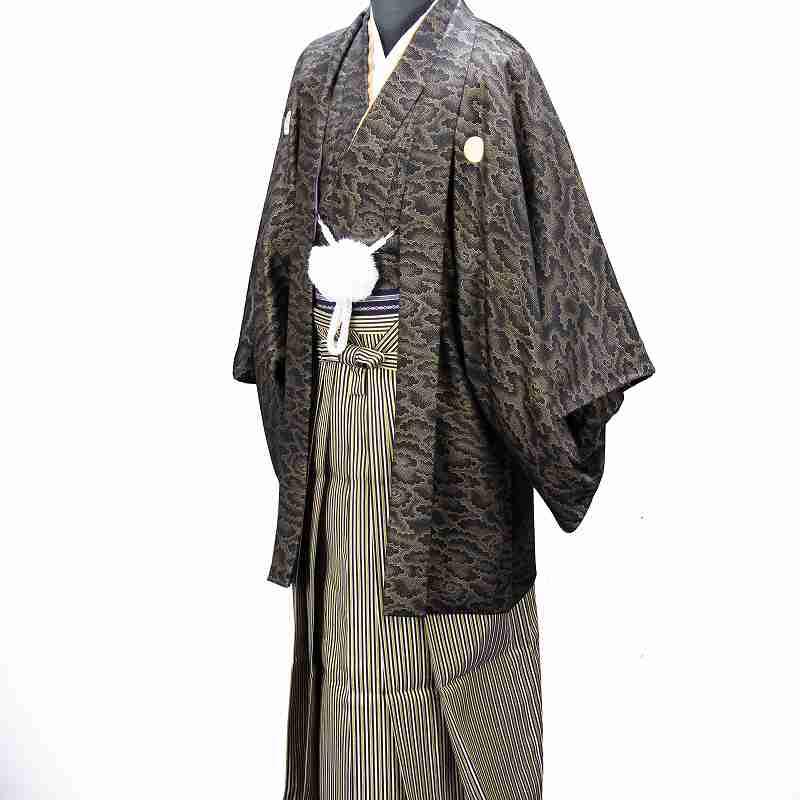 レンタル衣裳 着物 男性袴 金の雲取着物正絹袴金正絹羽織袴 一式 往復