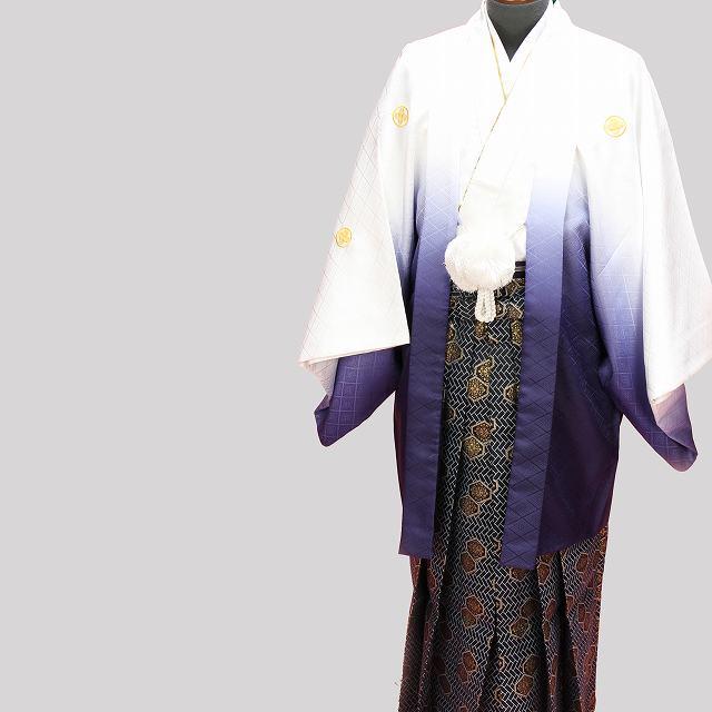 レンタル衣裳 貸衣装 成人式 成人袴 白地 ぼかし碧紫羽織碧大名袴一式 
