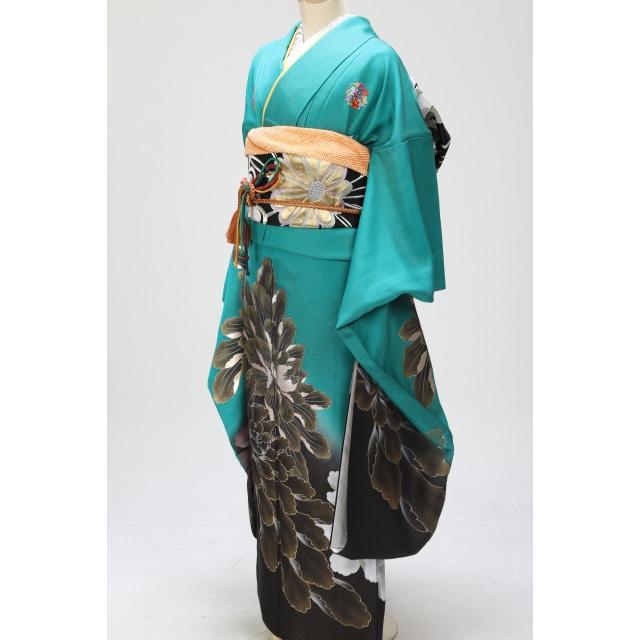 レンタル 振袖 Ｍ寸　金流れ花模様 成人式 Ｍ寸 正装 正装 20歳の装い・成人式・新年写真・往復送料無料・草履バッグ付 着物 貸衣装