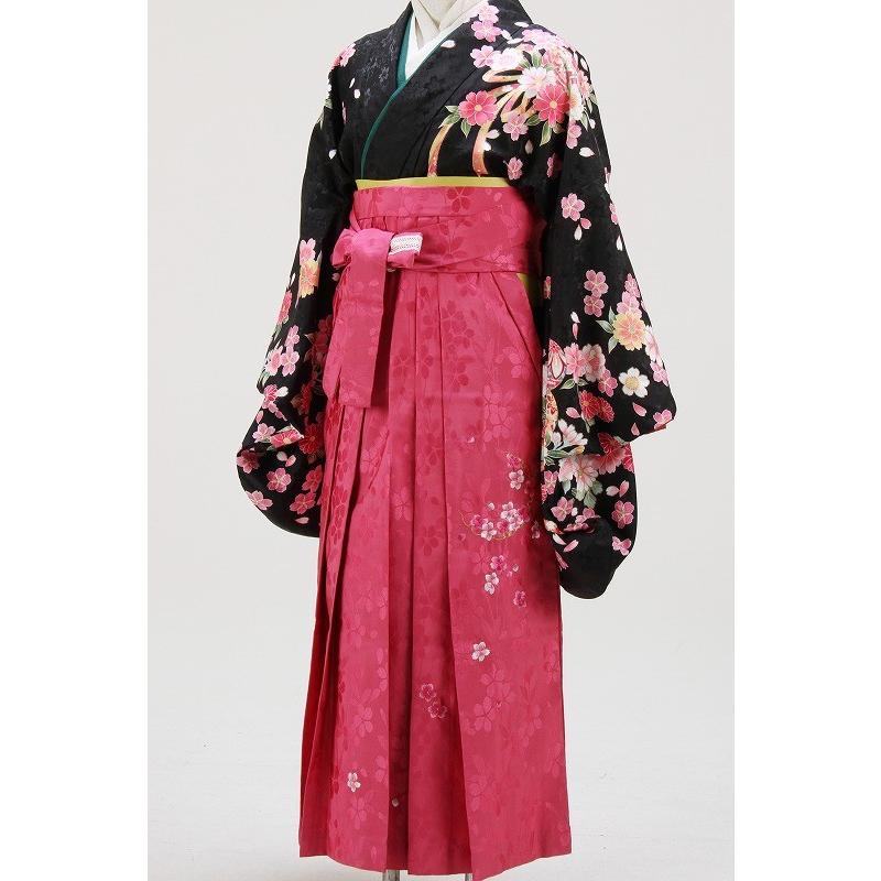 レンタル衣裳 貸衣装 黒花柄 ピンク袴 レンタル卒業袴・女性袴51番卒業