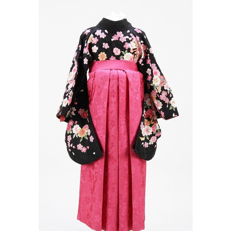 レンタル衣裳 貸衣装 黒花柄 ピンク袴 レンタル卒業袴・女性袴51番卒業 