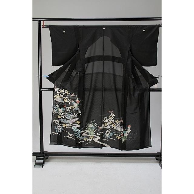 レンタル衣裳 夏用 青紫山舟華紋様絽黒留袖 M寸 貸衣装 夏物 着物