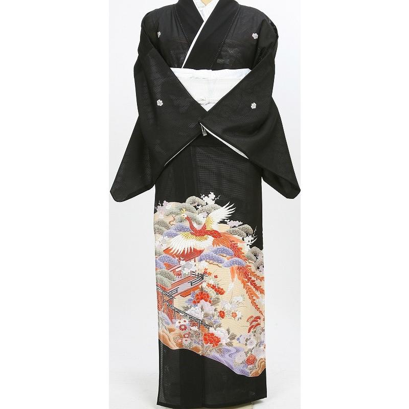 レンタル衣裳 夏用留袖 夏着物 鳳凰四季花柄 レンタル絽黒留袖 M寸 絽
