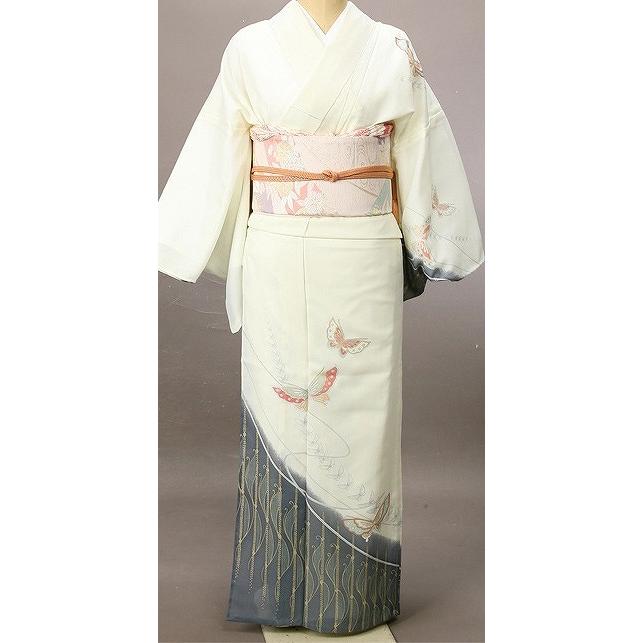 レンタル衣裳 夏用 着物 黒流線と蝶レンタル絽附け下げ 訪問着 M〜L7