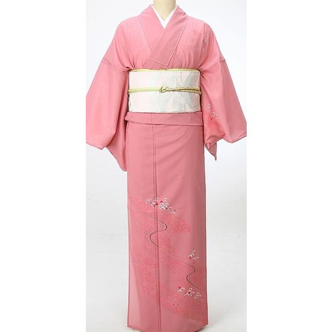 レンタル衣裳 夏用 着物 桃色着物花模様 レンタル絽附け下げ 訪問着 M