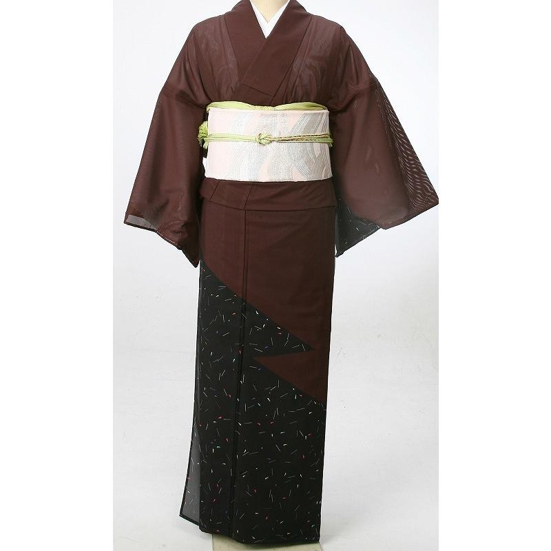 レンタル衣裳夏用 着物 茶色黒色 レンタル絽附け下げ 訪問着 M〜L7月  