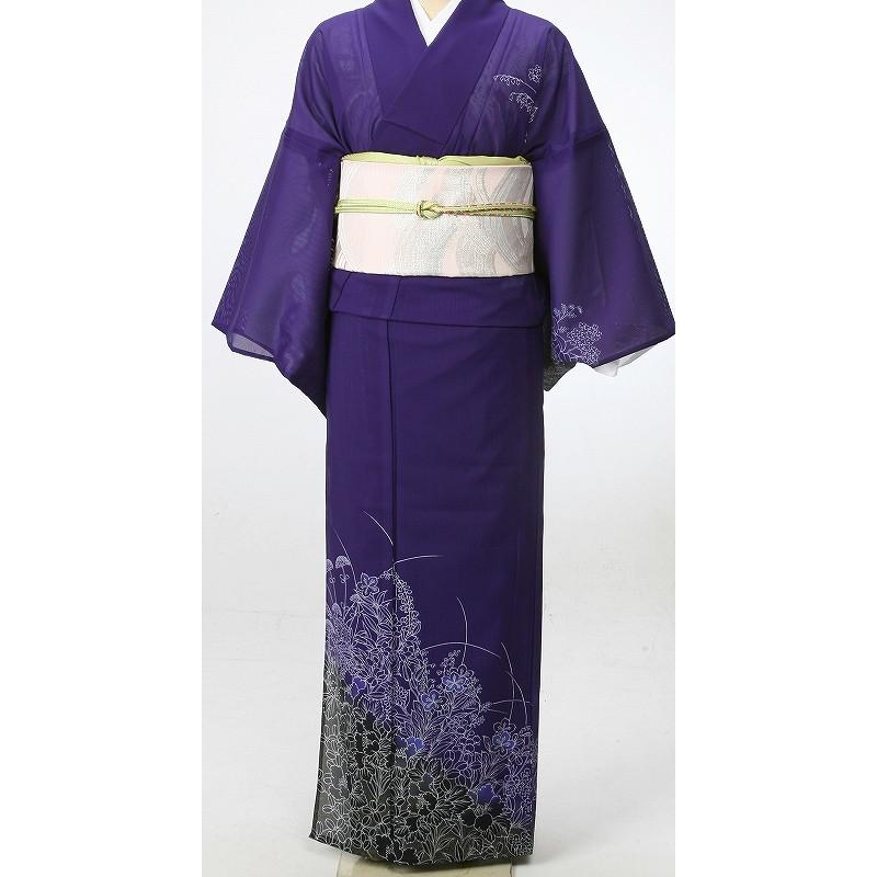 レンタル衣裳 夏用 訪問着 着物 青紫に花々レンタル絽附け下げ訪問着