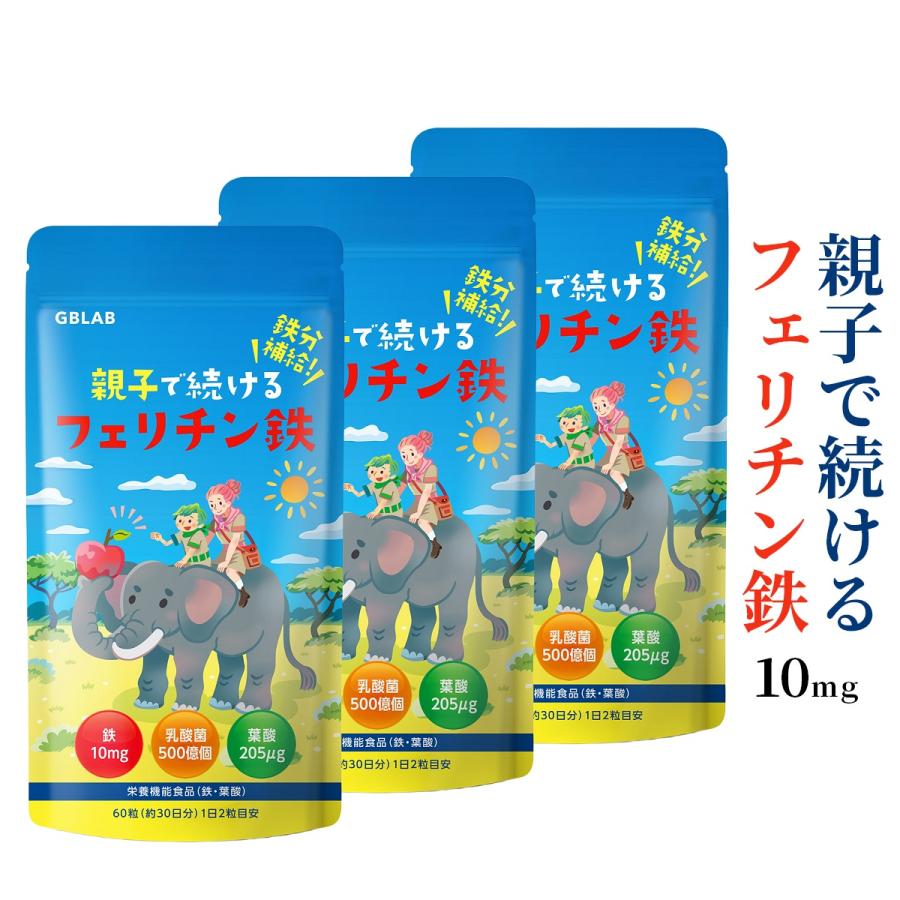 フェリチン鉄 10mg 乳酸菌 500億個 葉酸 205μg ビタミン 亜鉛 貯蔵鉄