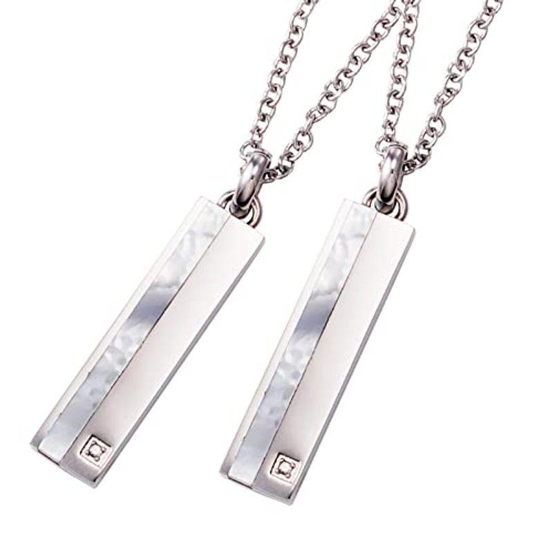 ホワイトクローバー ペアネックレス サージカルステンレス316L ダイヤモンド シェル プレート シルバー&シルバー 4SUP064SV& ホワイトクローバー ペアネックレス サージカルステンレス316L ダイヤモンド シェル プレート シルバー&シルバー 4SUP064SV&
