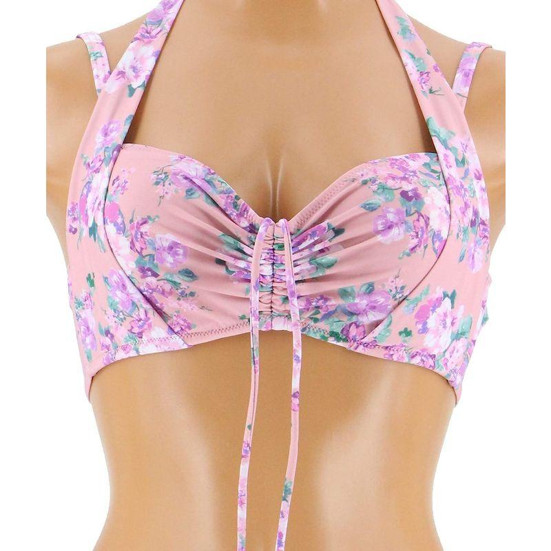 三愛水着楽園 水着 ワコール共同開発 (C~Iカップ対応) ワイヤー入り Floralグラマラスフィット ビキニ レディース PI‐ピンク 水着 ワコール共同開発 Iカップ対応 ワイヤー入り Floralグラマラスフィット ビキニ レディース PI‐ピンク