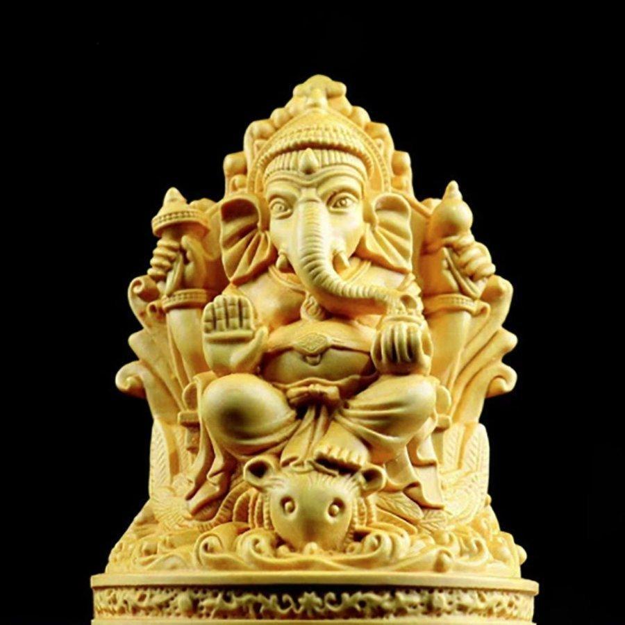 在庫限り】置物 木製 ガネーシャ 象 お守り 厄除け 魔除け 木彫り 高級