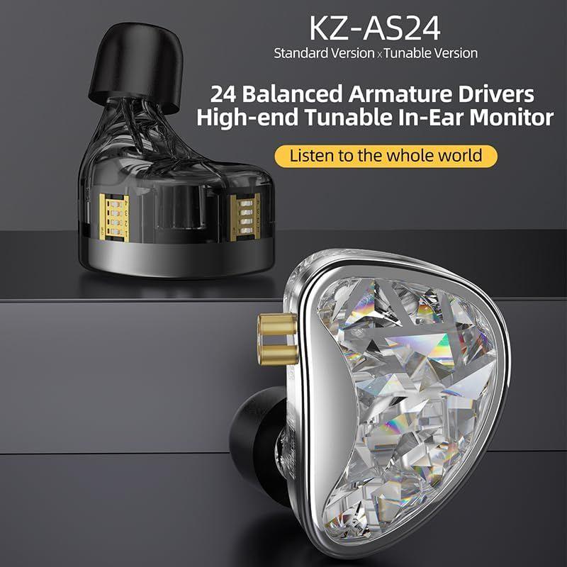 オンライン売れ済 KZ AS24 インイヤーモニターヘッドホン 24BAドライバー 高性能IEMイヤホン 8段階チューニングスイッチ付き ノイズアイソレーショ