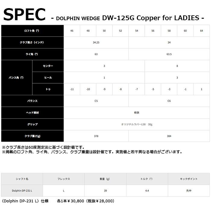 女性用 レディース　Kasco -キャスコ-　DOLPHIN WEDGE DW-125G Copper for LADIES　Dolphin DP-231 L シャフト　セミグースネック　ドルフィンウェッジ カッパー | kasco | 07