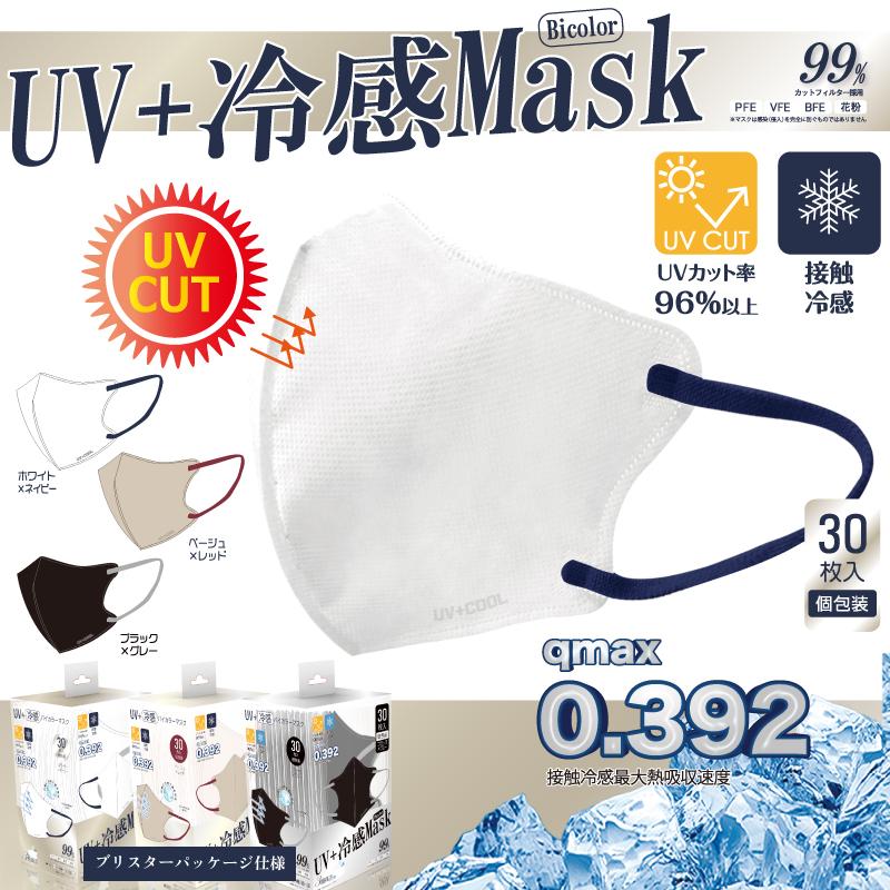 ヒロ・コーポレーション 冷感不織布マスク 3Dバイカラー 30P 個包装