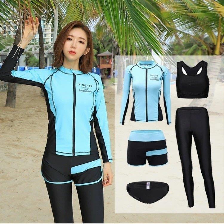 ラッシュガード レディース 上下セット 5点セット 水着 長袖 レギンス パンツ セパレート ウェットスーツ uvカット 大きいサイズ おしゃれ 可愛い xrxc210413034