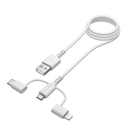 多摩電子工業 USB-A to 3in1ケーブル ロングライフ 1.2m ホワイト