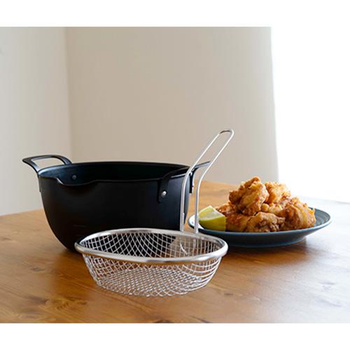 ヨシカワ 揚げ鍋セット 20.5cm 楕円形 aikata 鉄揚げ鍋 揚げザル