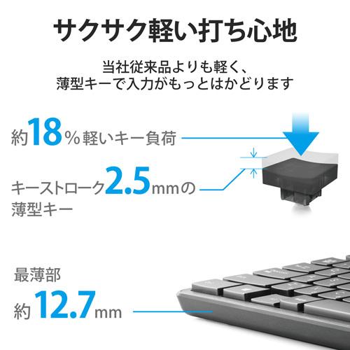 エレコム ELECOM キーボード ワイヤレス 無線 USB 抗菌 薄型 フルキーボード ワイヤレスキーボード メンブレン式 ブラック TK-FDM110TKBK｜cocoatta｜04