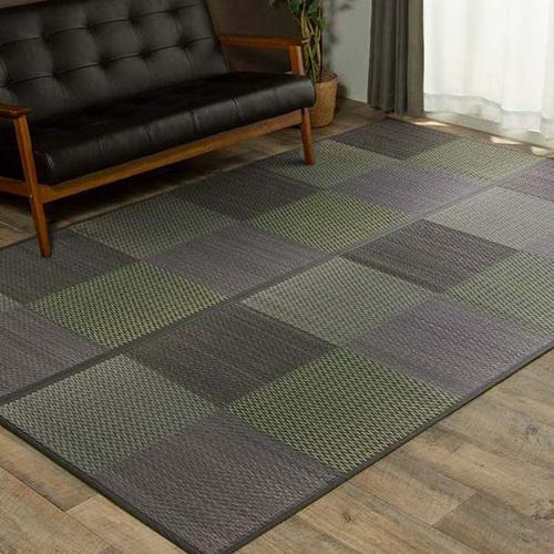 メーカー直送 イケヒコ い草ラグ 花ござ カーペット ラグ 8畳 格子柄 市松柄 DXピーア グレー 団地間8畳 約340×340cm 畳 たたみ