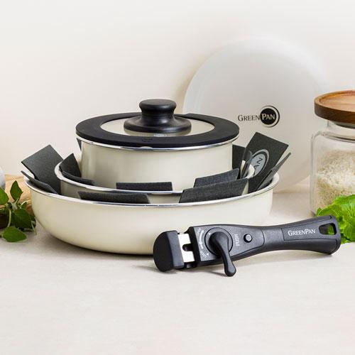 グリーンパン クリックシェフ 8点セット クリームホワイト IH対応 20cm