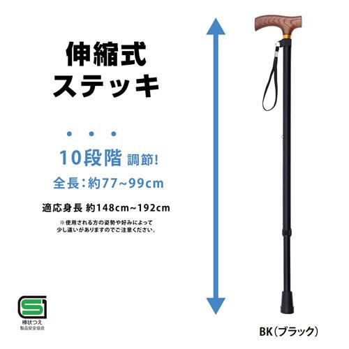 ナカバヤシ アルミ製ステッキ 伸縮式 高さ10段階調節 スタンダード