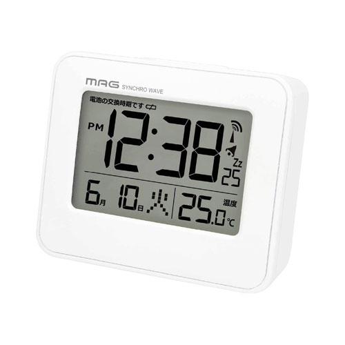 ノア精密 MAG マグ 目覚まし時計 デジタル 電波時計 ホワイト 縦約6.0