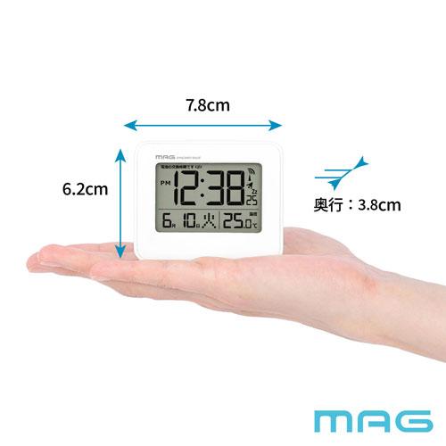 ノア精密 MAG マグ 目覚まし時計 デジタル 電波時計 ホワイト 縦約6.0