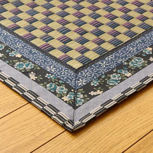 メーカー直送 イケヒコ 純国産 イ草花ござカーペット かれん ブルー 江戸間4.5畳 （約261×261cm） 畳 たたみ