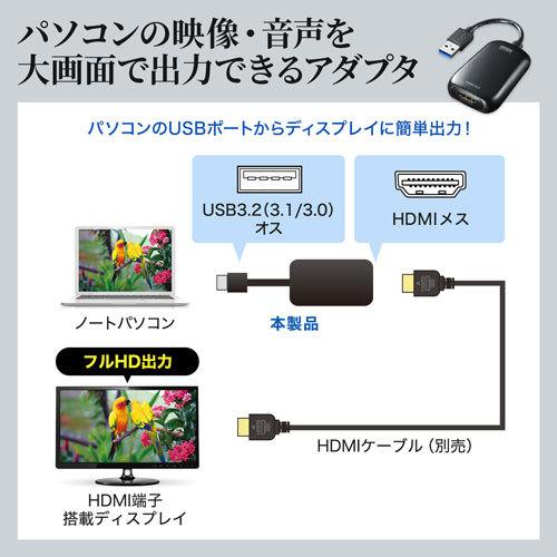 サンワサプライ USB3.2-HDMIディスプレイアダプタ 1080P対応 USB