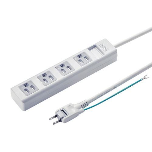 サンワサプライ シャッタータップ 3P 4個口 ホワイト TAP-SH3425MG