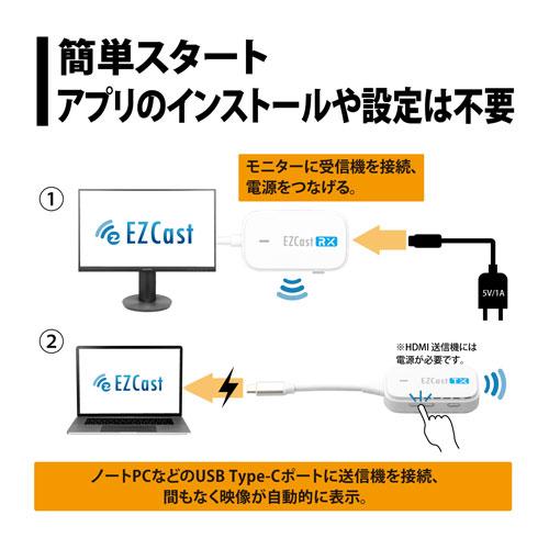 プリンストン PRINCETON EZCast Pocket ワイヤレス USB-C to HDMI 画面