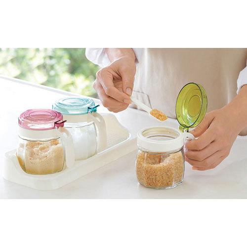ガラス製カラフル調味料カップ 3個 スプーン付き SV-6315 : cocoatta